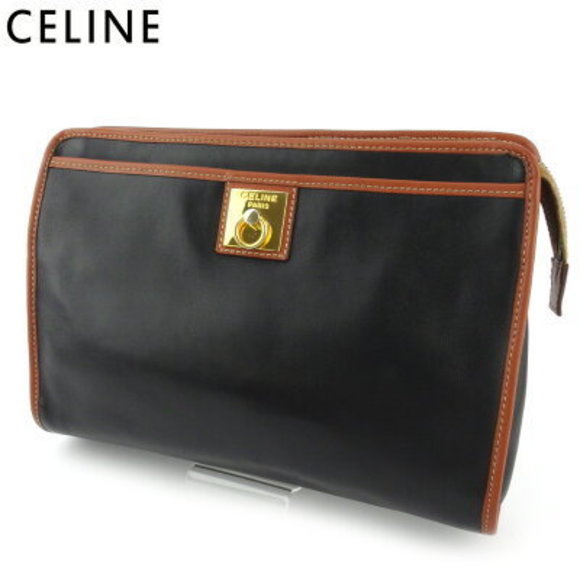 Celine clutch bag Shoulder Bag black brown leather plate - Picture 1 of 6
